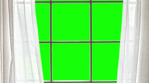 Window with Panes Curtain Opens Greenscreen Stock Footage 150642460