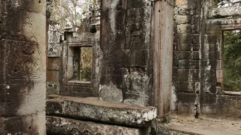 Window Panorama Cambodia Angkor Wat Panorama Wall Details 4k Stock Footage