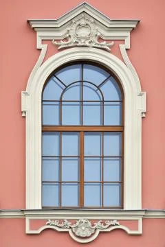 Window on pink wall. Stock Photos