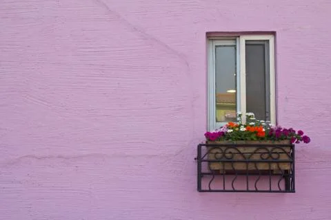 Window on the pink wall with space Foto stock