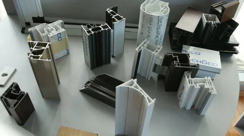 Window plastic profiles at the window factory. Vídeos de archivo 61822363