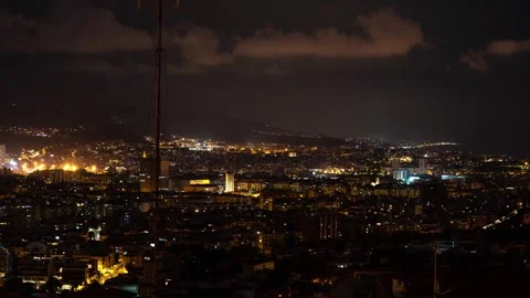 Window plate view on sleeping quarters of Barcelona, top view, time-lapse, night Stock Footage 279458659