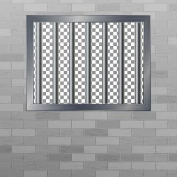 Window In Pokey With Bars. Brick Wall. Vector Jail Break Concept. Prison Grid Stock Illustration