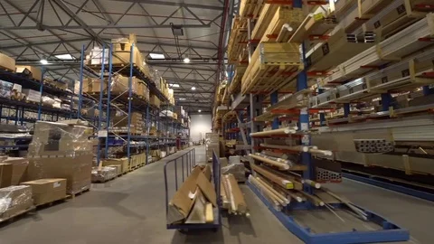 Window profiles on racks. Production of windows Stock Footage 84318904