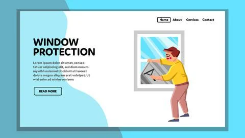 Window Protection Accessory Installing Man Vector Stock Illustration