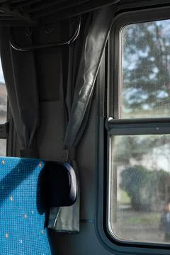 Window in a railway train Stock Photos