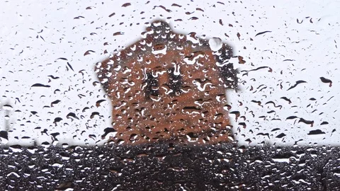 Window with rain droplets and chimney Stock-Footage 123271866