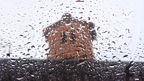 Window with raindrops and chimney Video stock 123271719