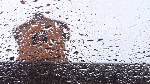 Window with raindrops and chimney Stock-Footage 123271772