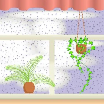 Window with Raindrops Stock Illustration