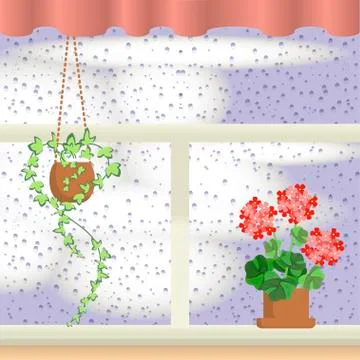 Window with Raindrops Stock Illustration