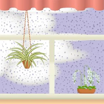 Window with Raindrops Stock Illustration