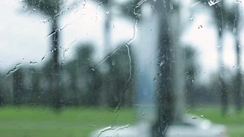 Window With Raindrops, Traffic And Palms Blurred Background, Close-Up Shot Stock Footage 292322656