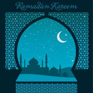Window "Ramadan Kareem" (Generous Ramadan) card in vector format. Stock Illustration