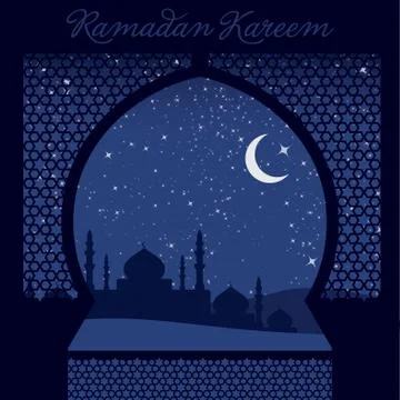 Window "Ramadan Kareem" (Generous Ramadan) card in vector format. Stock Illustration
