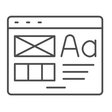 Window with ready made layout of the site thin line icon, web design concept Illustrazione stock