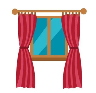 Window with red curtains Stock Illustration