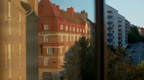 Window reflection of Building in Stockholm Stock Footage 55537578