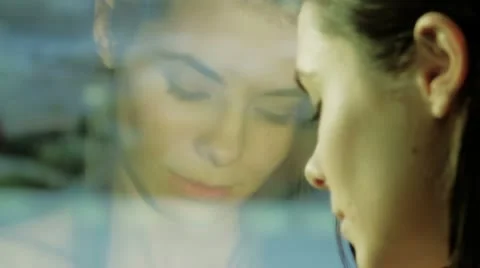 Window Reflection, girl's reflection  Stock-Footage 21430029