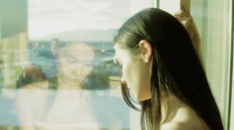 Window Reflection, girl's reflection in window 스톡 동영상 21429778