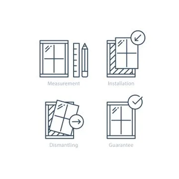 Window replacement order, measurement and dismantling old window icon 스톡 일러스트