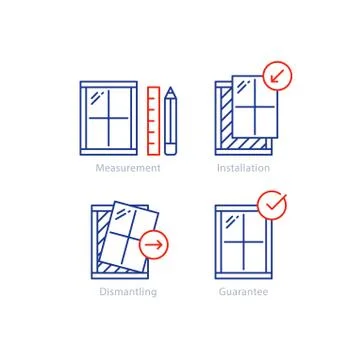 Window replacement order, measurement and dismantling old window icon Ilustração Stock