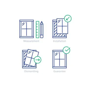 Window replacement order, measurement and dismantling old window icon Stock Illustration