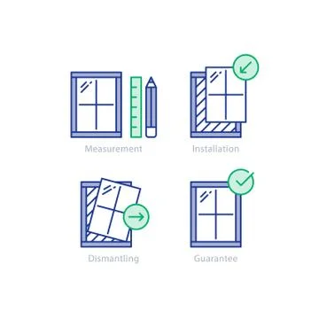 Window replacement order, measurement and dismantling old window icon Illustrazione stock