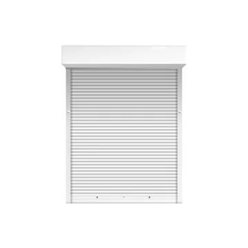 Window with roll up shutters or blinds 3d vector illustration mockup isolated. Ilustración de archivo