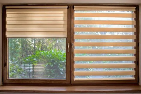 Window roller, duo system day and night. Cozy home interior. Stock-Fotos