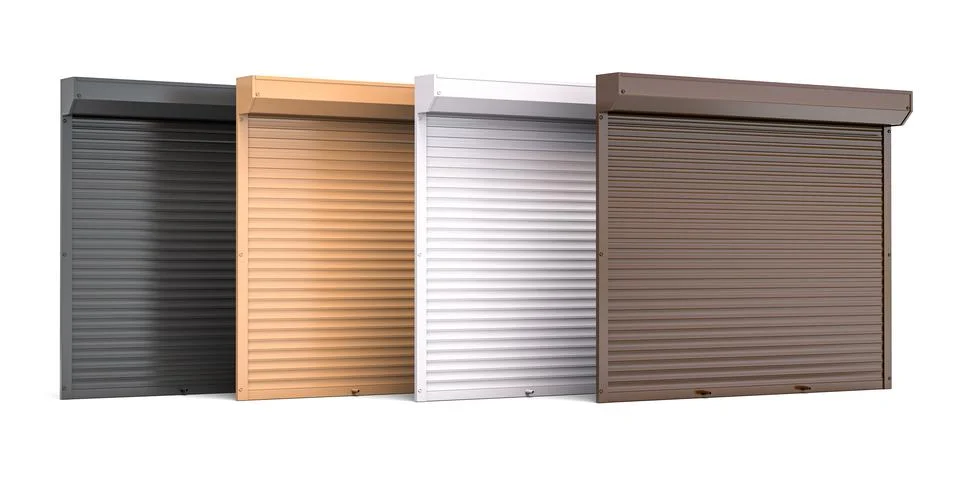 Window roller shutters of different colors isolated on white background. Stock Illustration
