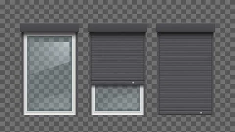 Window rollers on transparent windows in set Ilustración de archivo