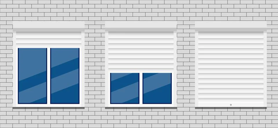 Window with rolling shutters vector flat design. Ilustración de archivo