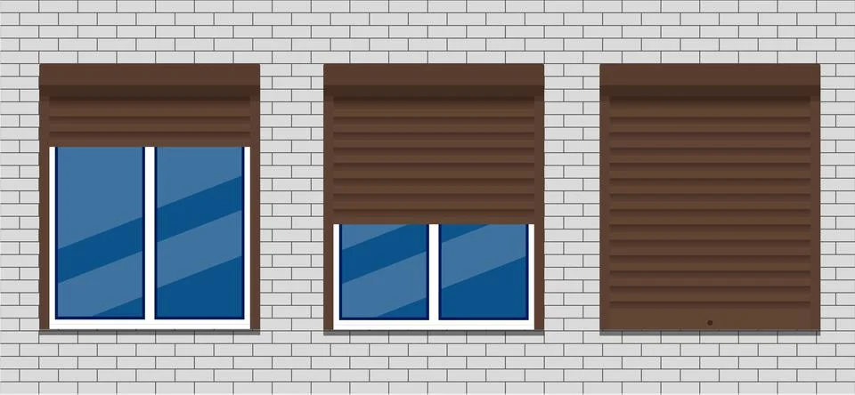 Window with rolling shutters vector flat design. Ilustración de archivo