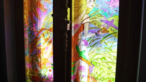 Window in room with colored pattern Video stock 183934871