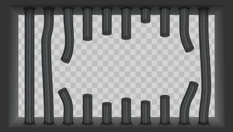 Window With Sawed Prison Bars. Jail Break 库存插图