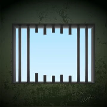 Window with sawn off bars in a prison cell. Jail break. Stock ve Stock Illustration