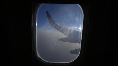 Window Seat View On Airplane In Flight Stock Footage 89341075