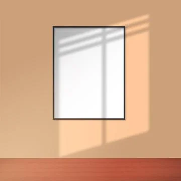 Window shadow overlay scene and white frame on room wall background. Illustra Stock Illustration