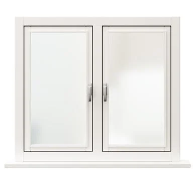The window shows a front view with two panels. It has a white frame. The desi Stock Photos