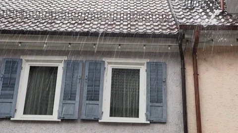 Window shutters at home in the rain Stock Footage 94126030
