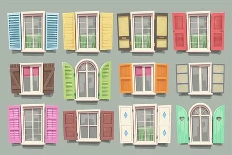 Window shutters in various style in set Stock Illustration