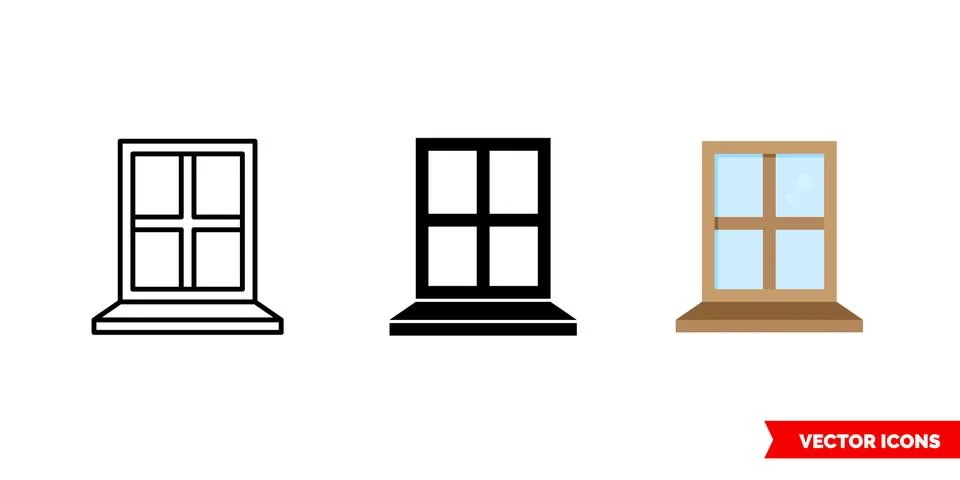 Window sill icon of 3 types color, black and white, outline. Isolated vector  Stock Illustration