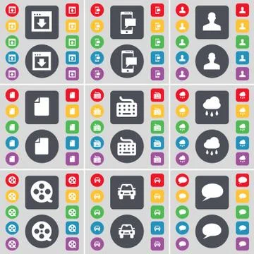 Window, SMS, Avatar, File, Keyboard, Cloud, Videotape, Car, Chat bubble icon sym 스톡 일러스트