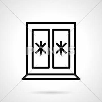 Window with snowflakes black line vector icon Stock Illustration