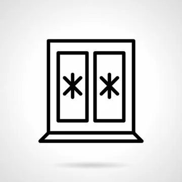 Window with snowflakes black line vector icon Stock Illustration