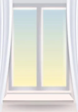 Window, spring, interior, curtains. Vector illustration template realistic Illustrazione stock