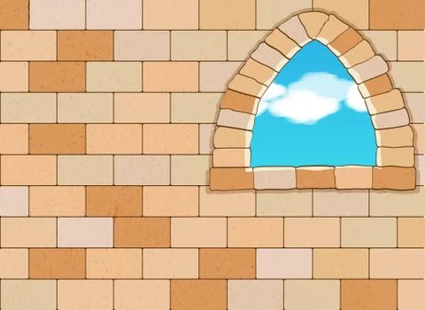 Window on Stone Wall - Vector Background Illustration Stock Illustration