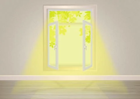 Window with sunlight inside the house template Stock Illustration