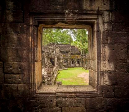 Window in Ta Prohm temple. Stock Photos